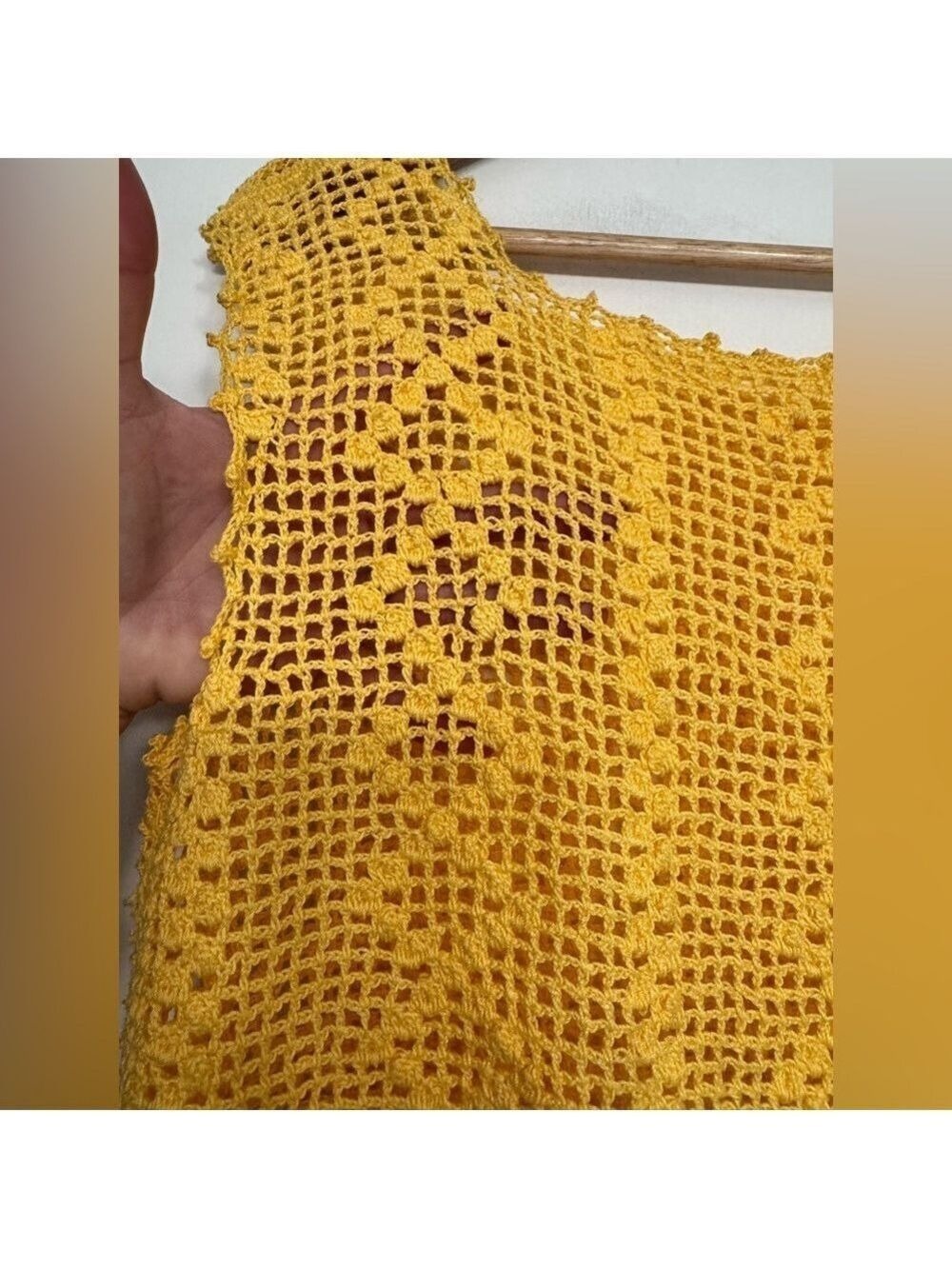 Crochet Tank Top Cottagecore Golden Mustard Sleeveless - Picture 4 of 8